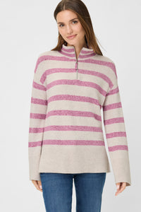 Striped 1/4 Zip Mock Neck Sweater