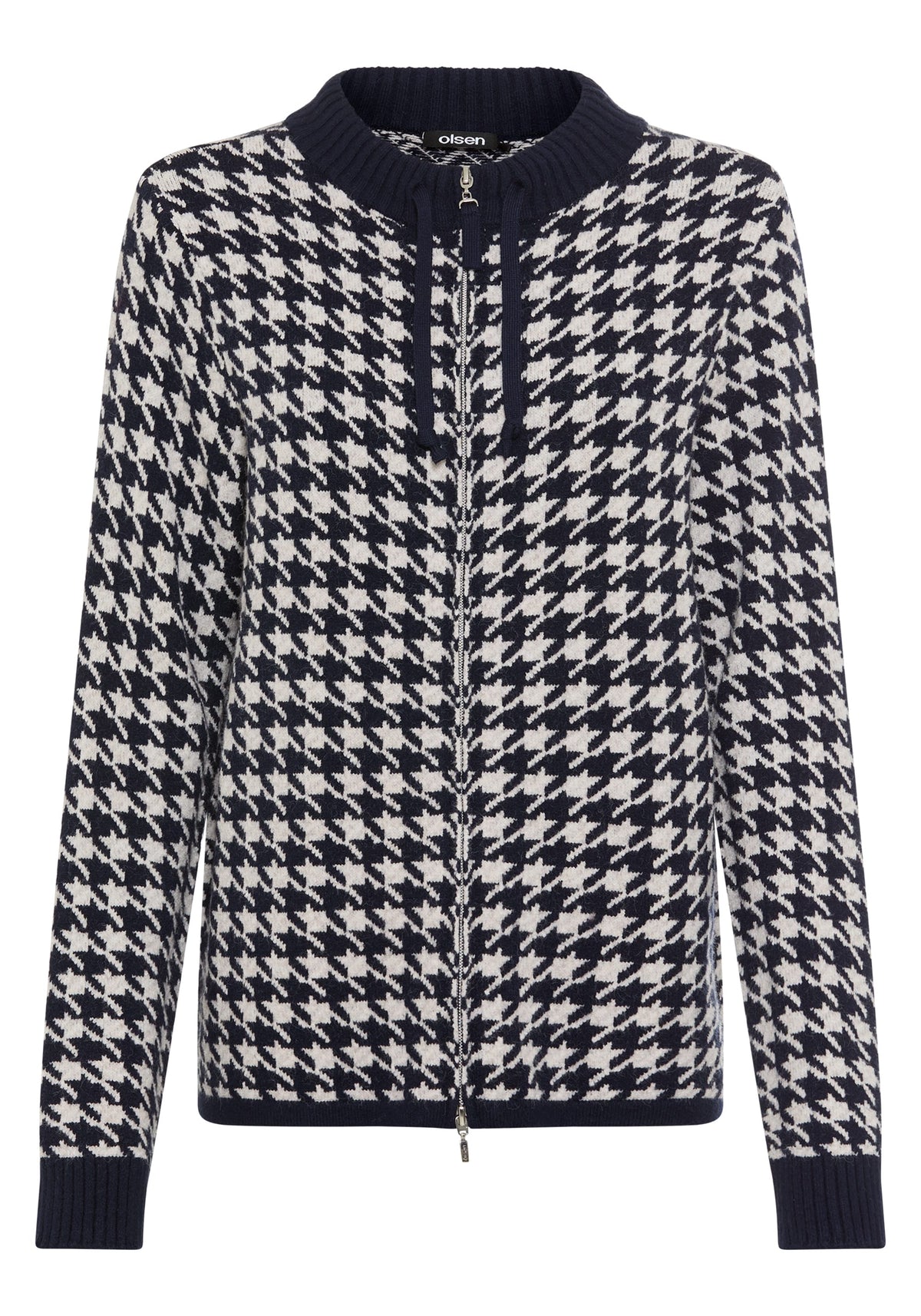 Houndstooth Zip Front Cardigan