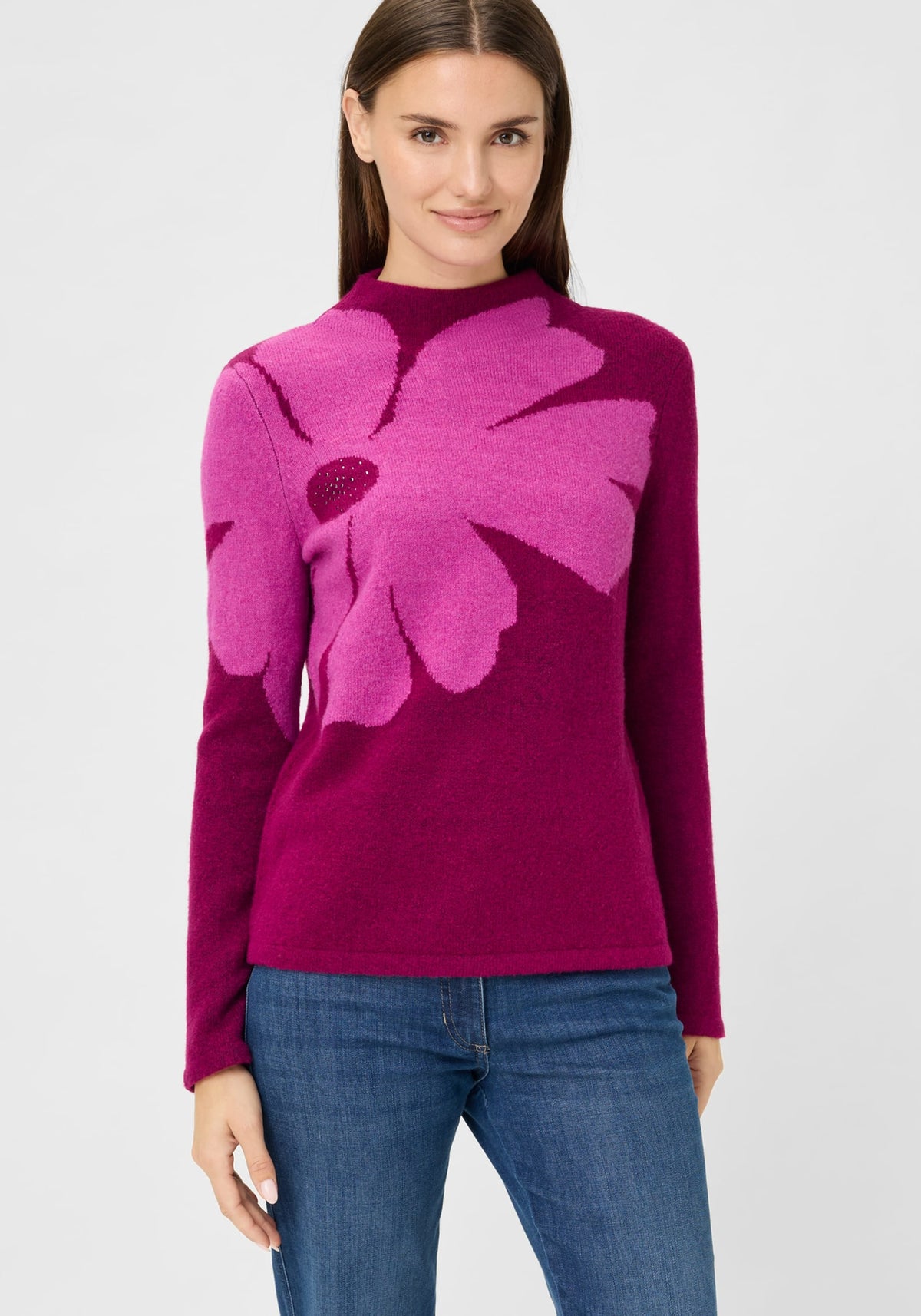 Floral Intarsia Mock Neck Sweater