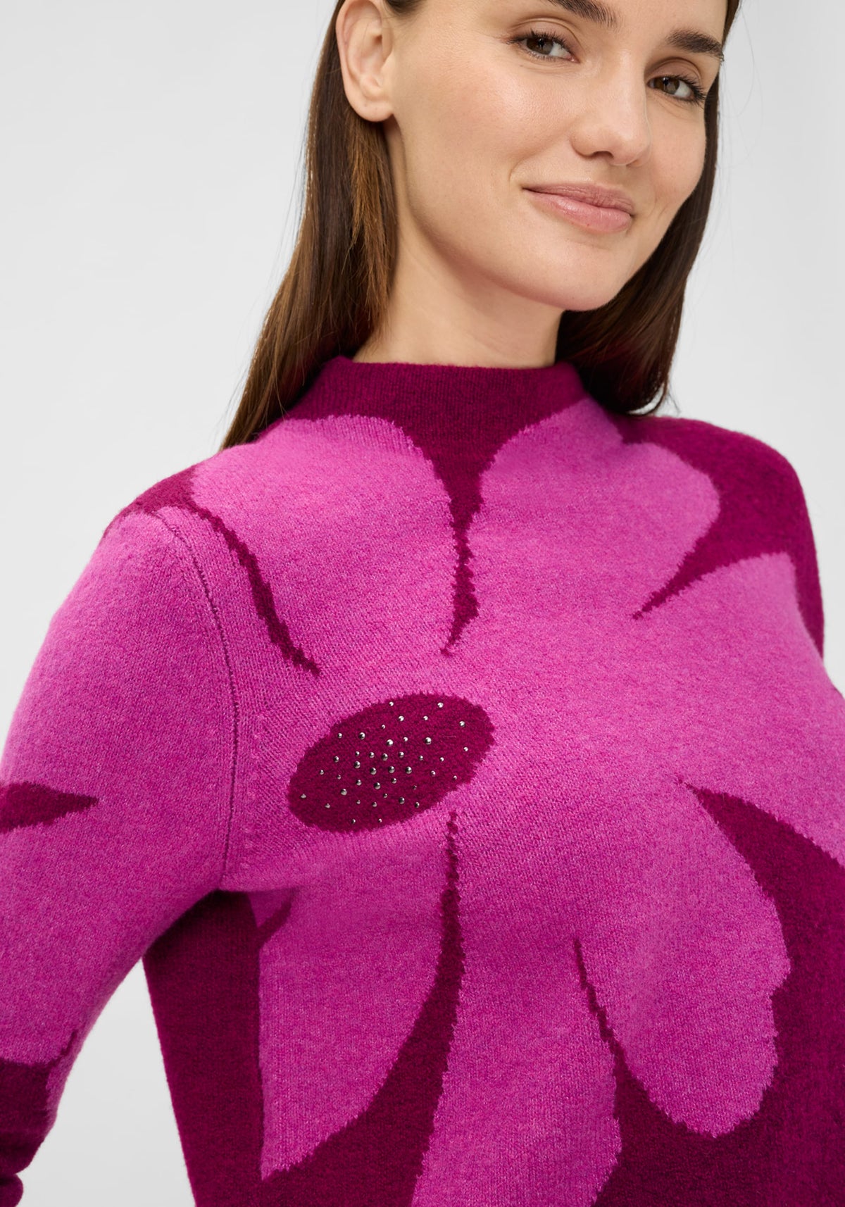 Floral Intarsia Mock Neck Sweater