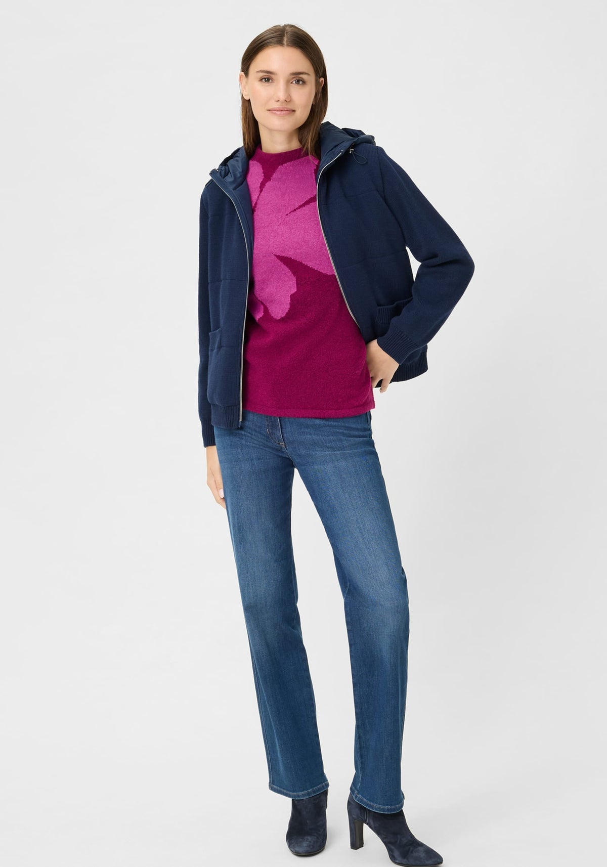 Floral Intarsia Mock Neck Sweater