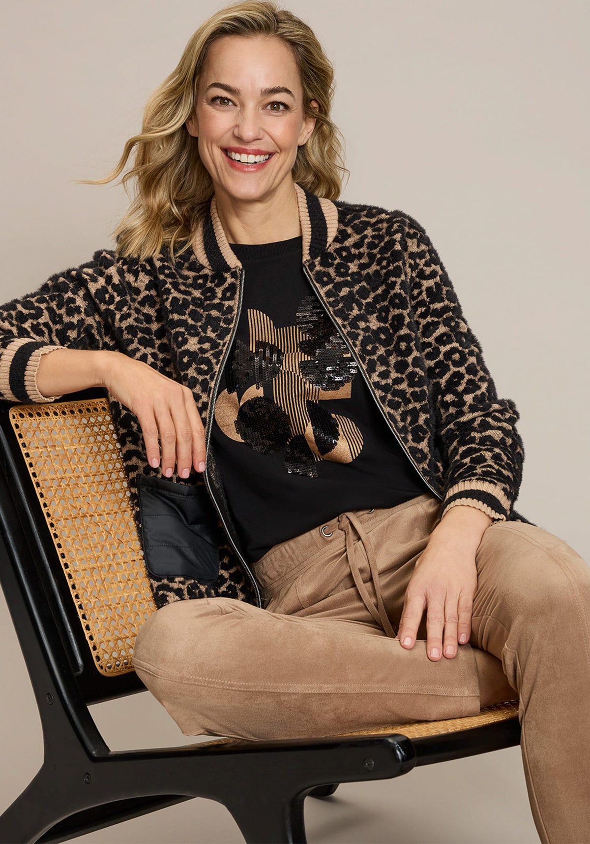 Cardigan zippé en léopard