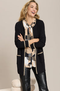 Long Line Embroidered Trim Cardigan