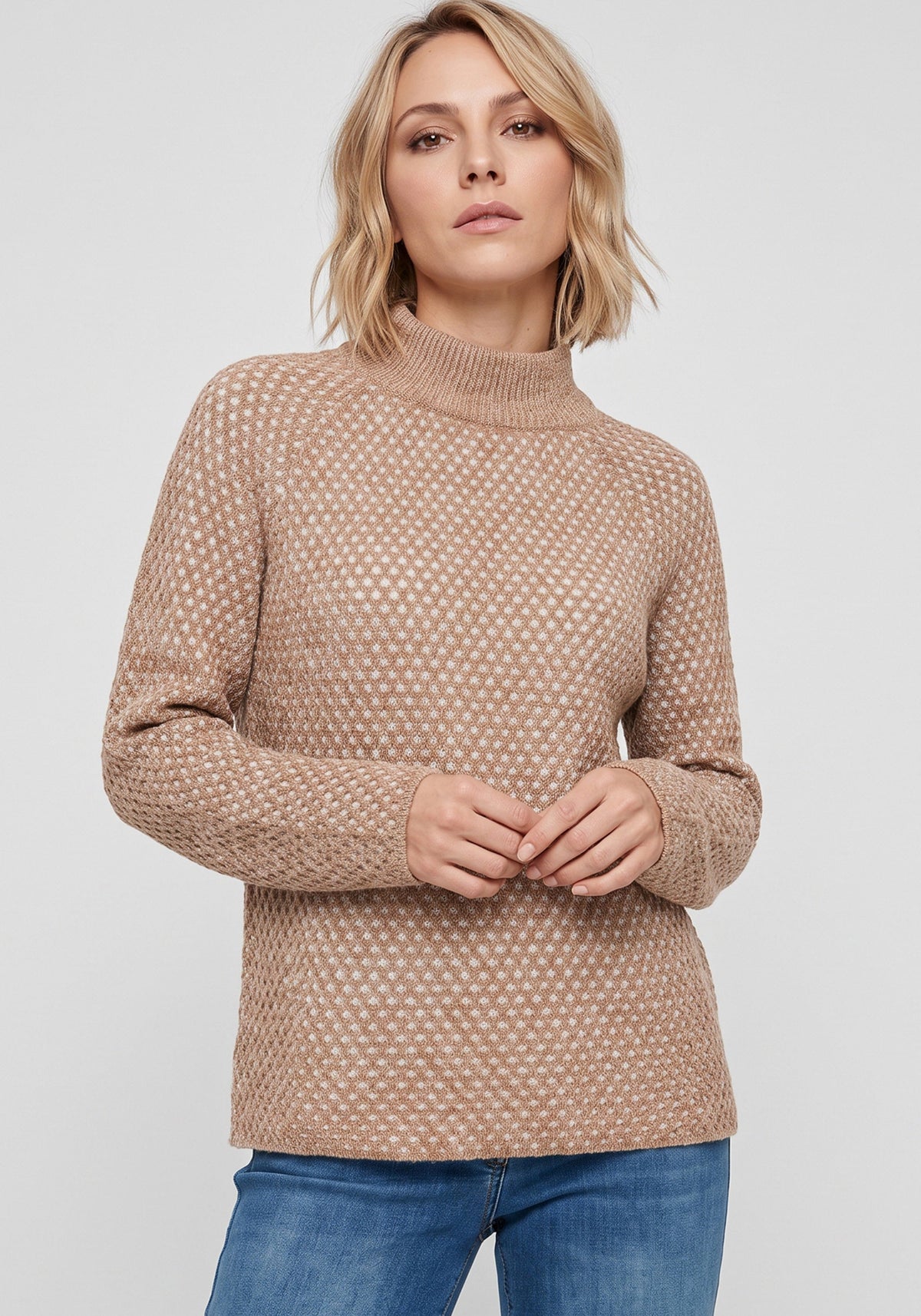 Chenille Lattice Mock Neck Sweater