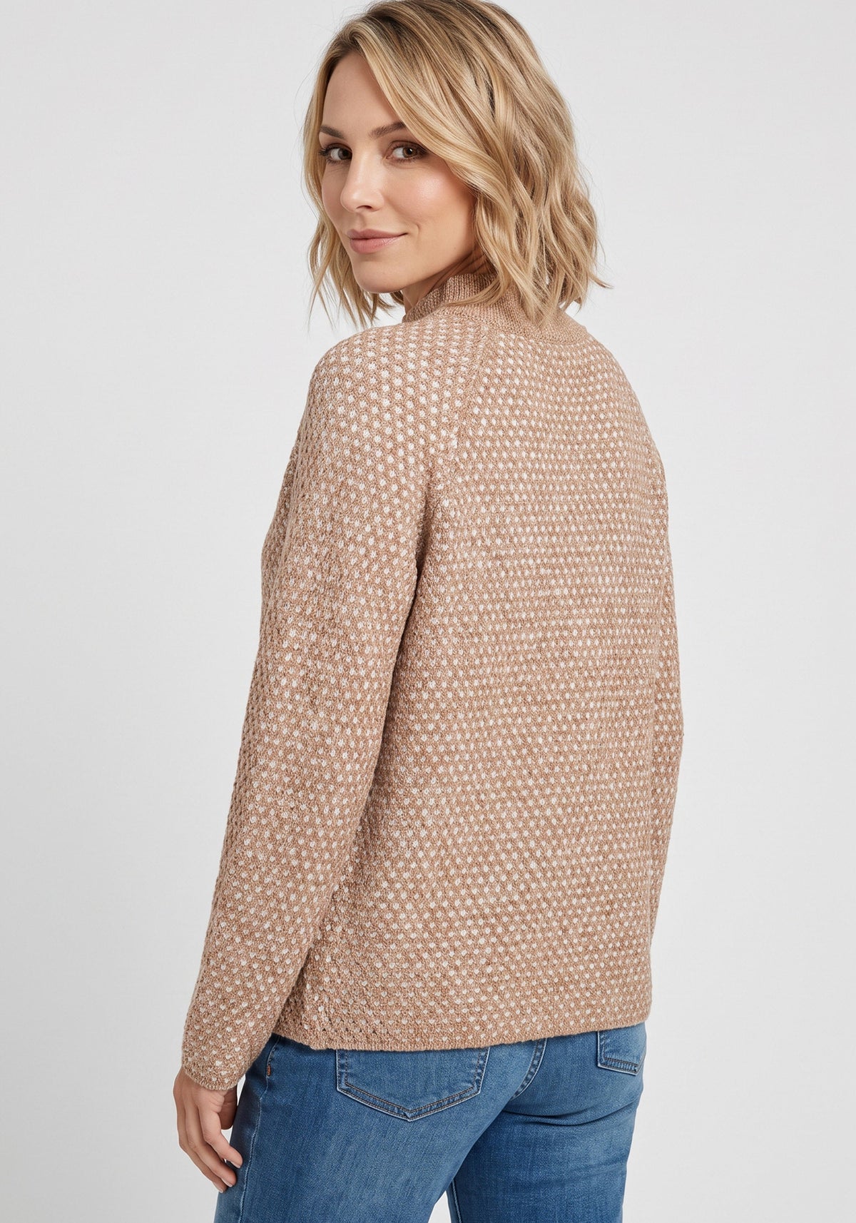 Chenille Lattice Mock Neck Sweater