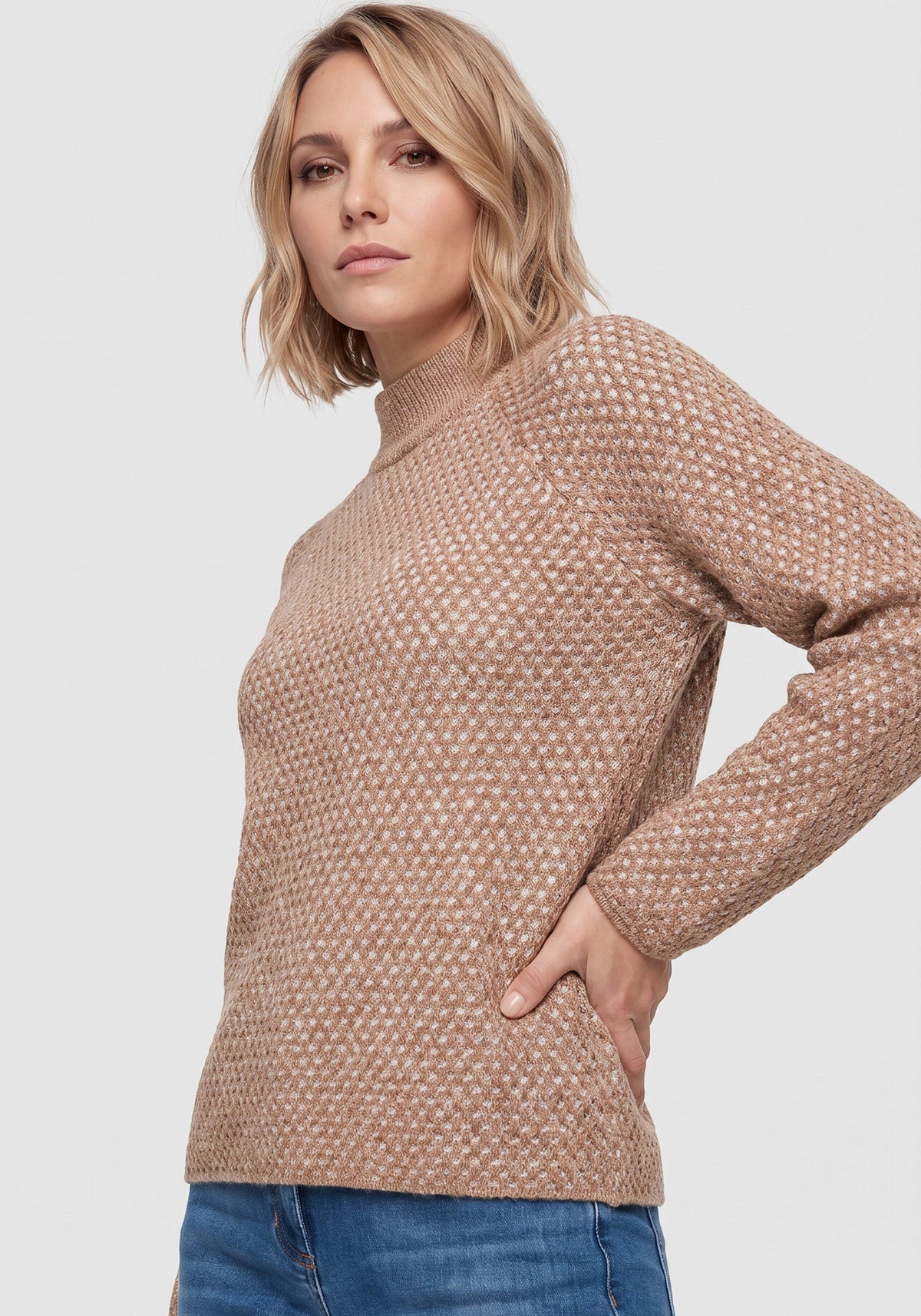 Chenille Lattice Mock Neck Sweater