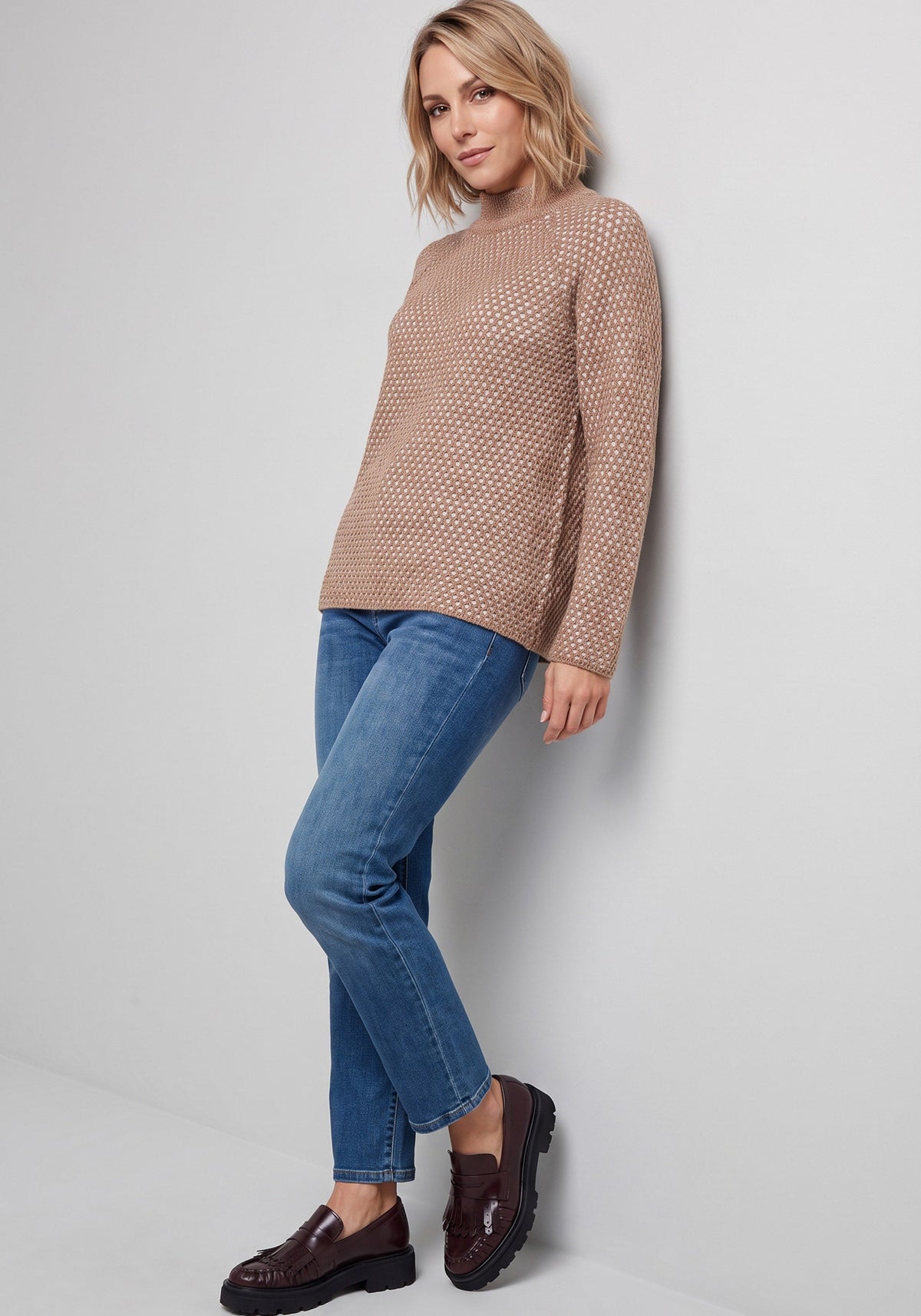 Chenille Lattice Mock Neck Sweater