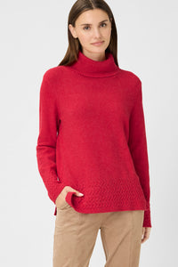 Funnel Neck Sweater with Cable Knit Trim
