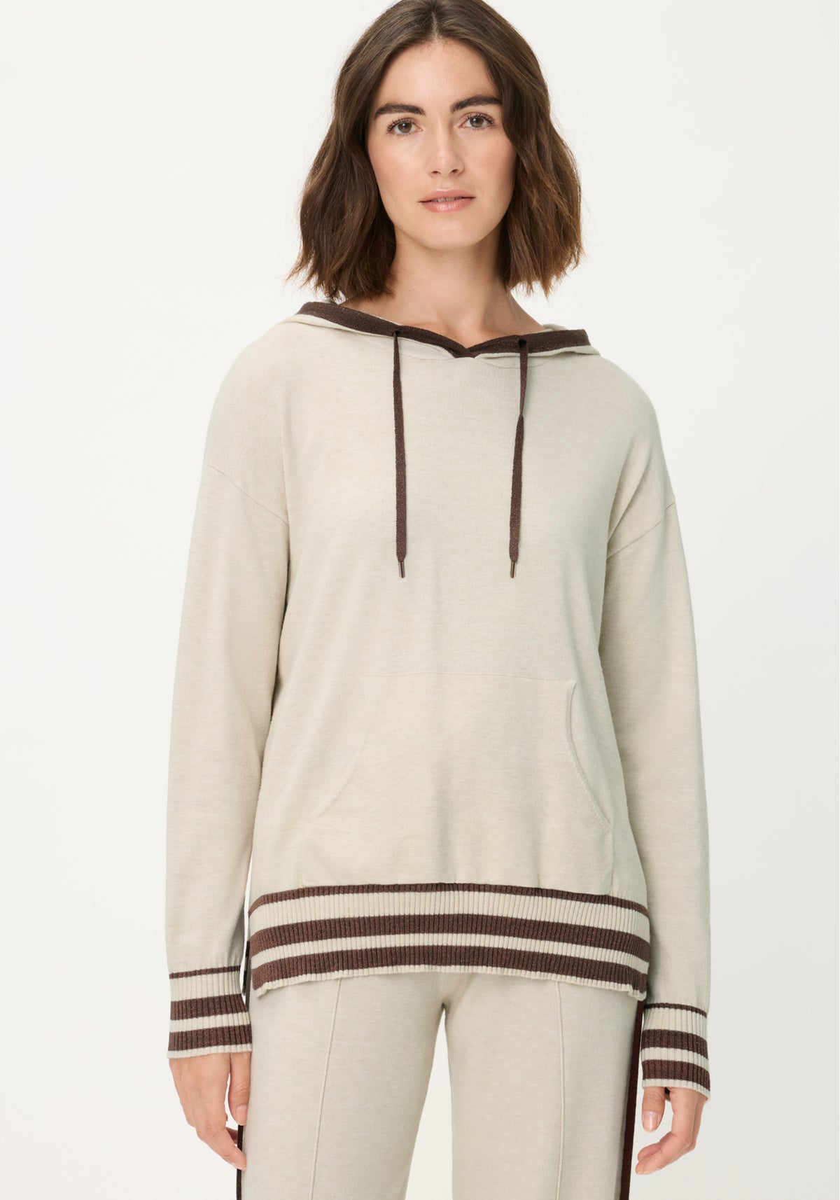 Knit Hoodie Pullover with Stripes