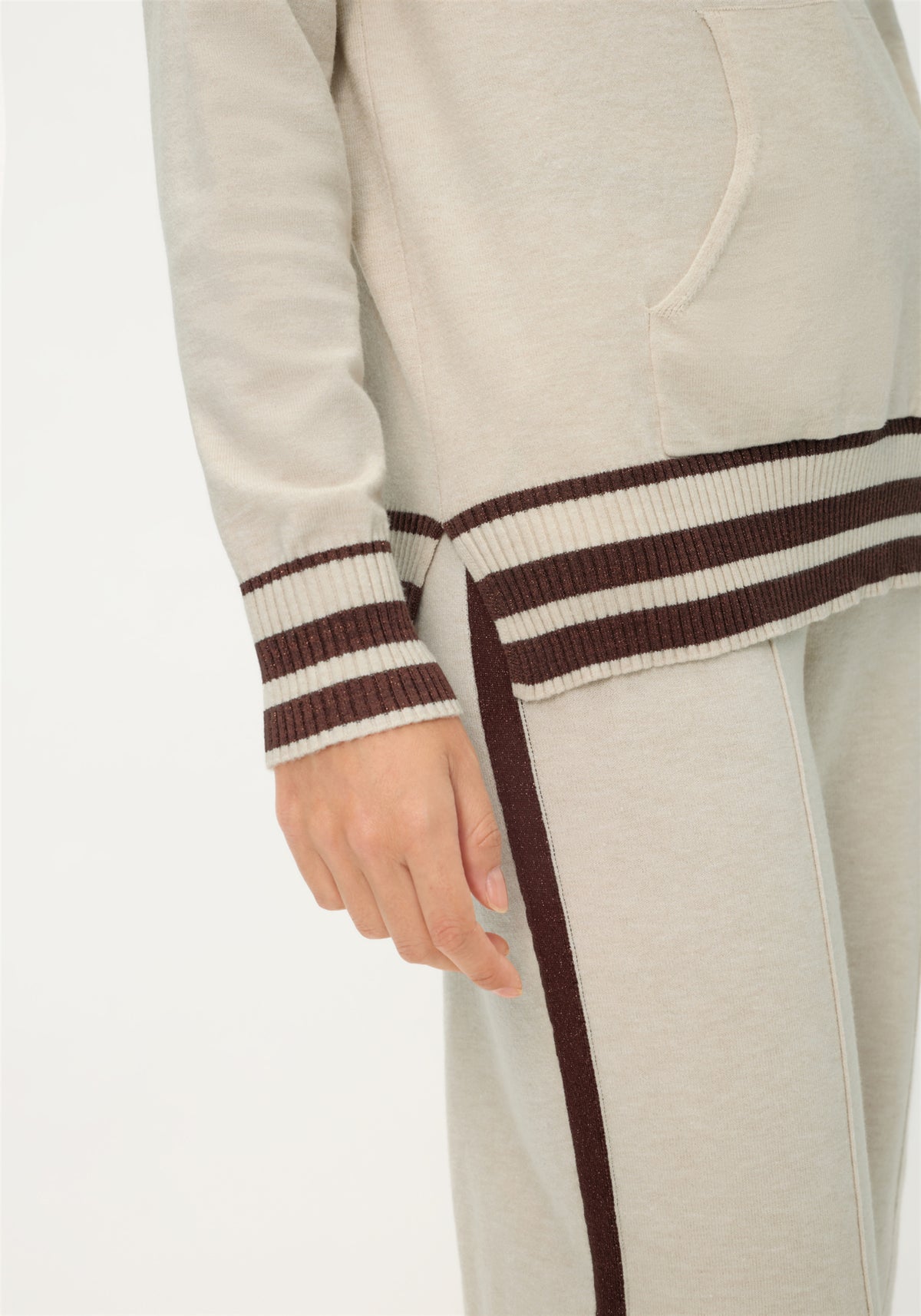 Knit Hoodie Pullover with Stripes