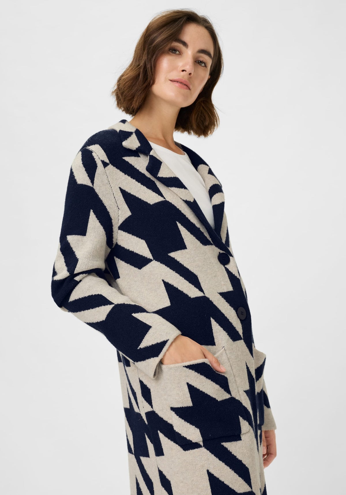 Longline Houndstooth Statement Cardigan