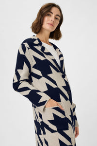 Longline Houndstooth Statement Cardigan