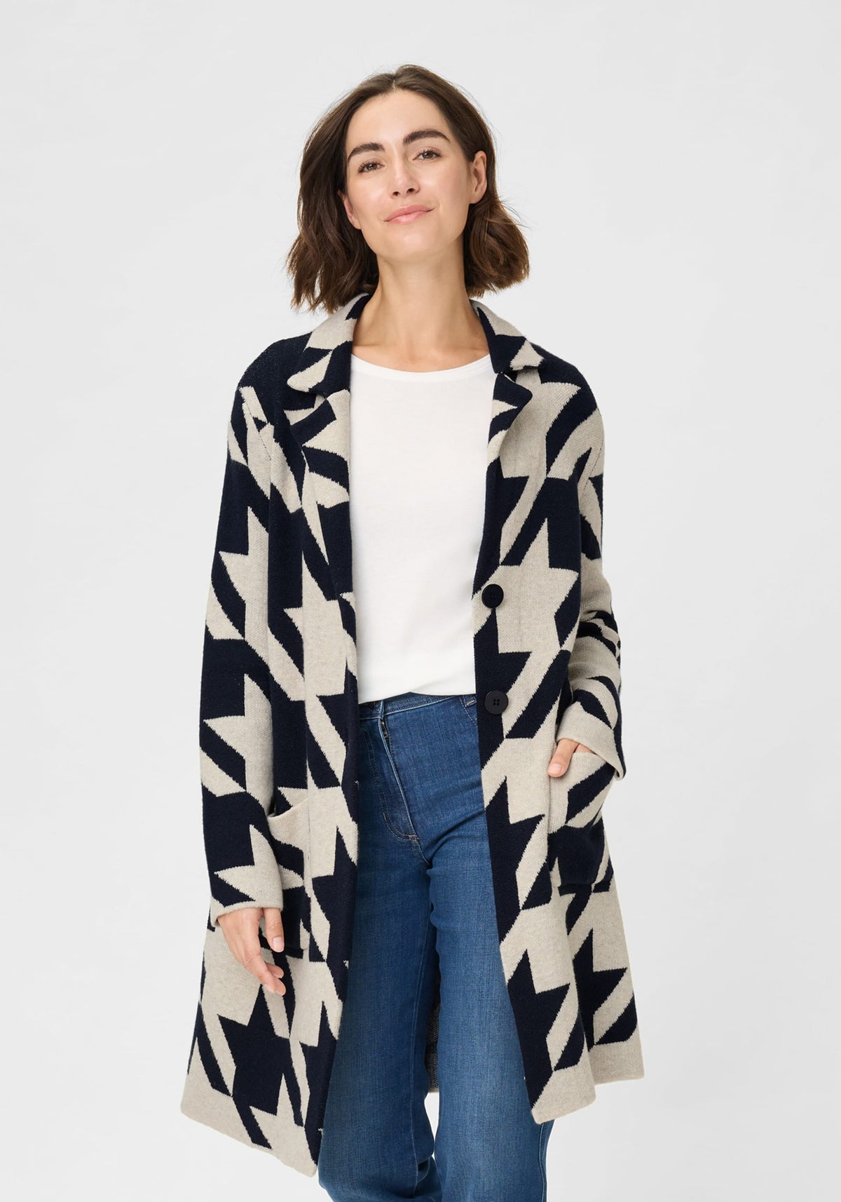 Longline Houndstooth Statement Cardigan