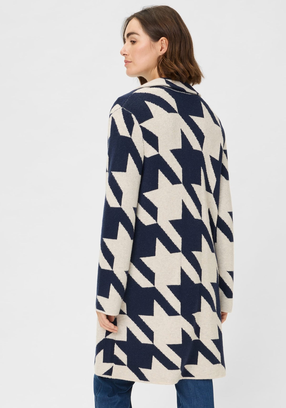 Longline Houndstooth Statement Cardigan