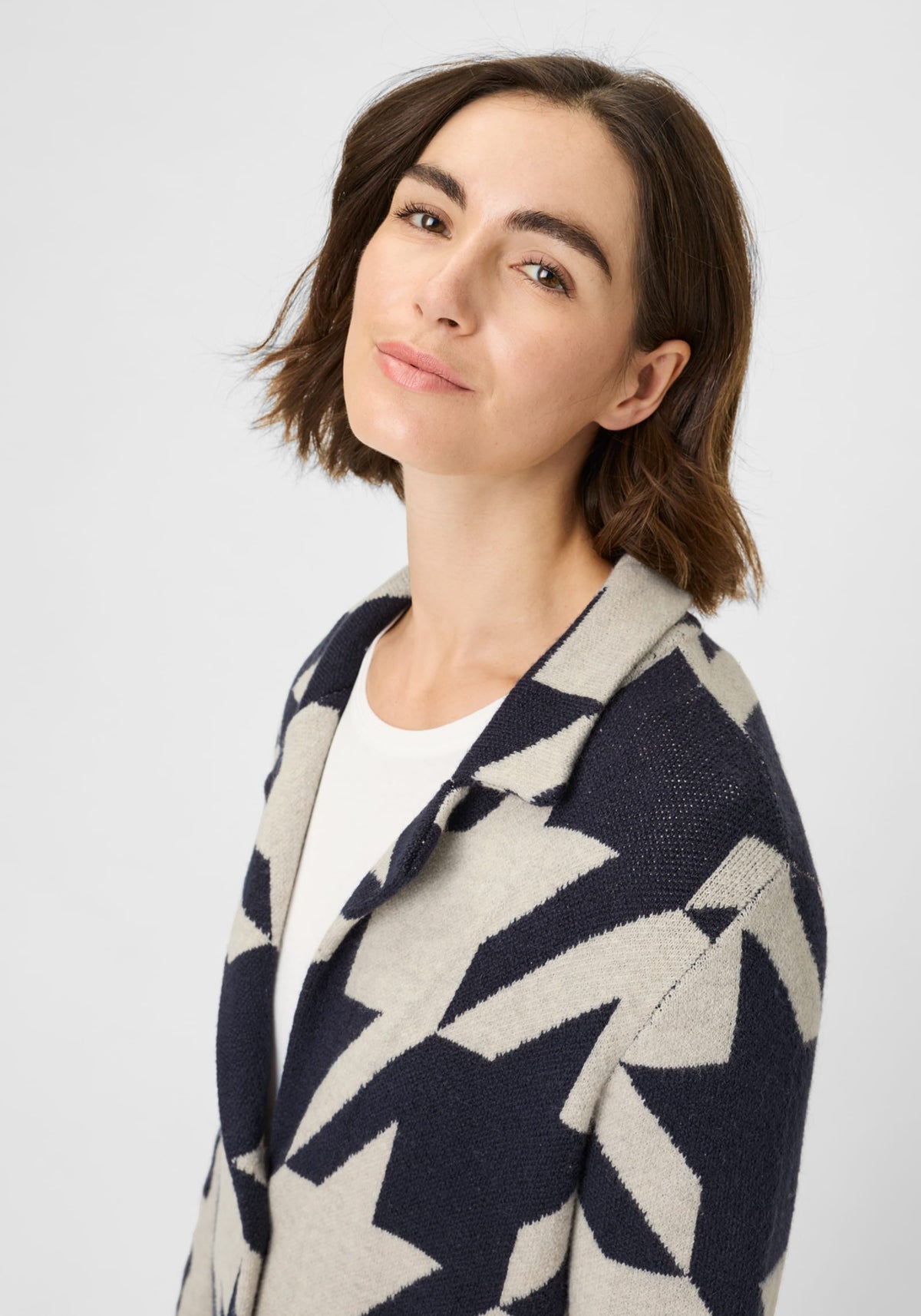 Longline Houndstooth Statement Cardigan