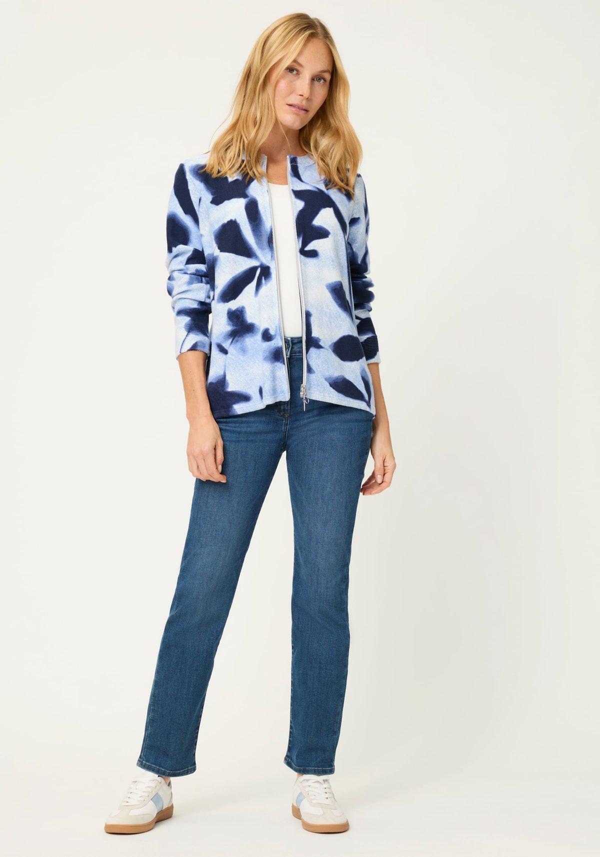 Cardigan zippé à motif floral abstrait