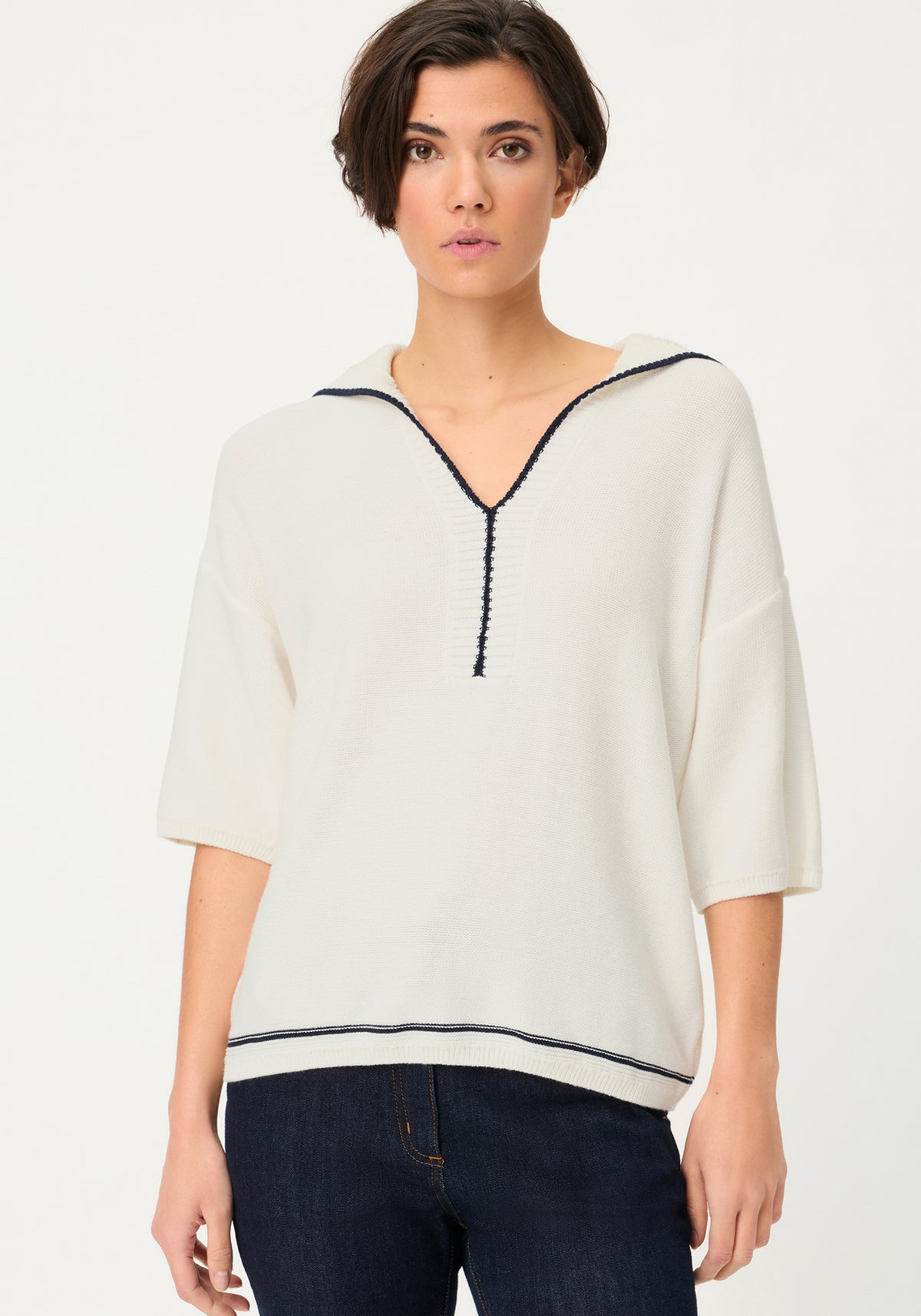 Split-Neck Polo Sweater