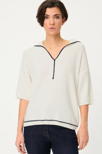 Split-Neck Polo Sweater