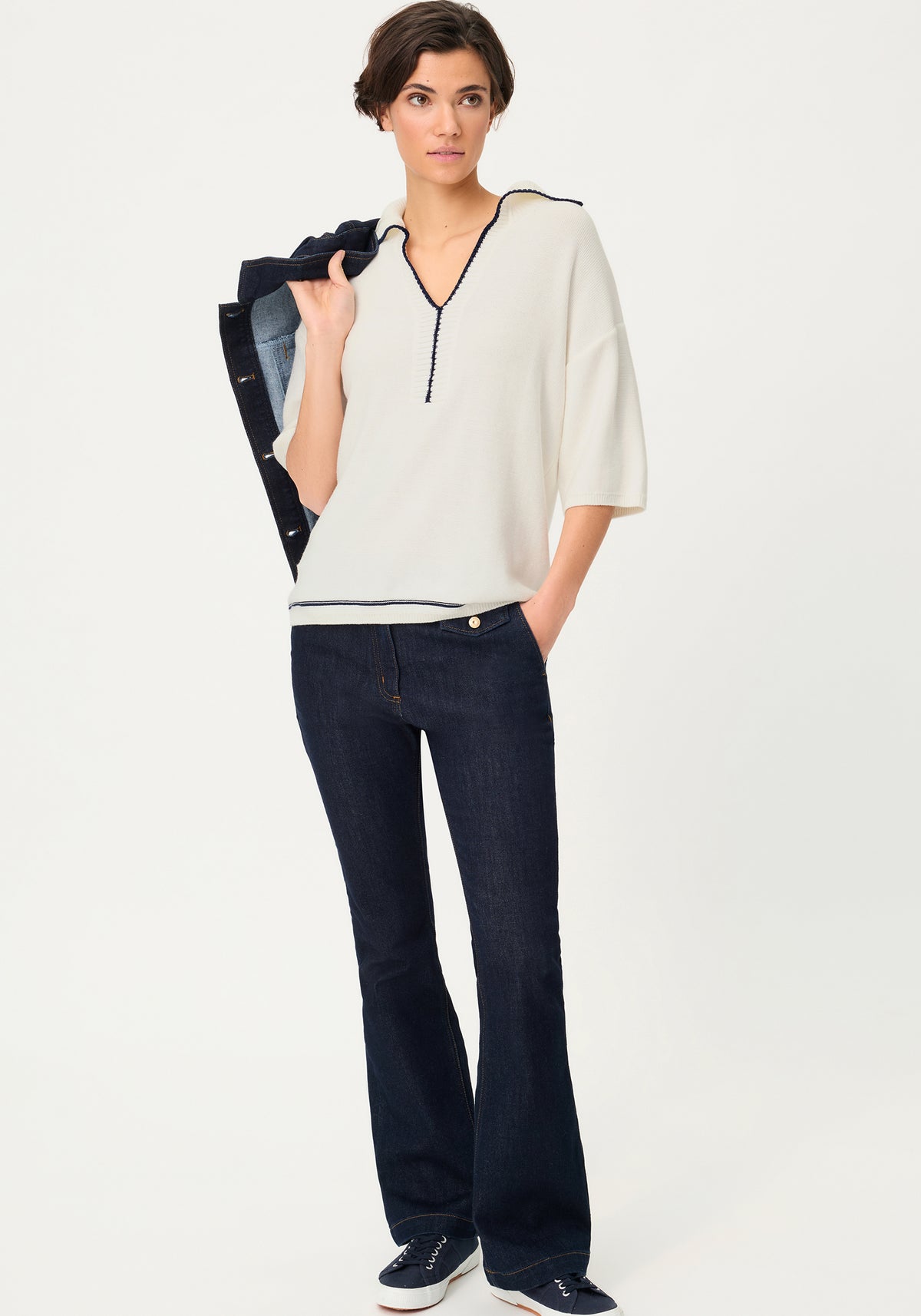 Split-Neck Polo Sweater