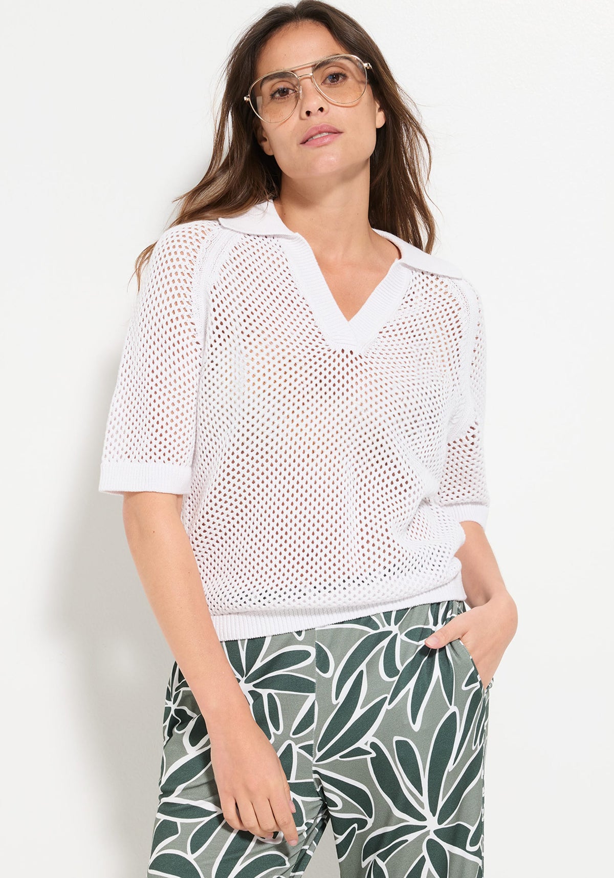 Ajour Knit Polo Sweater