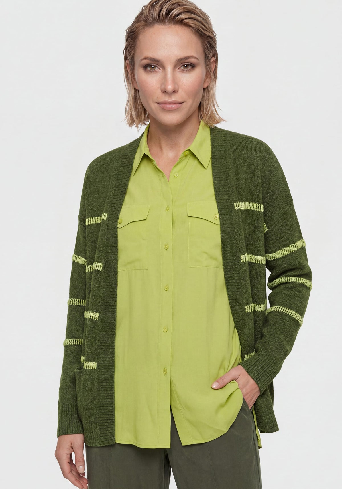 Embroidered Stripe Open Front Cardigan