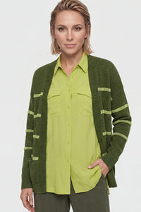 Embroidered Stripe Open Front Cardigan
