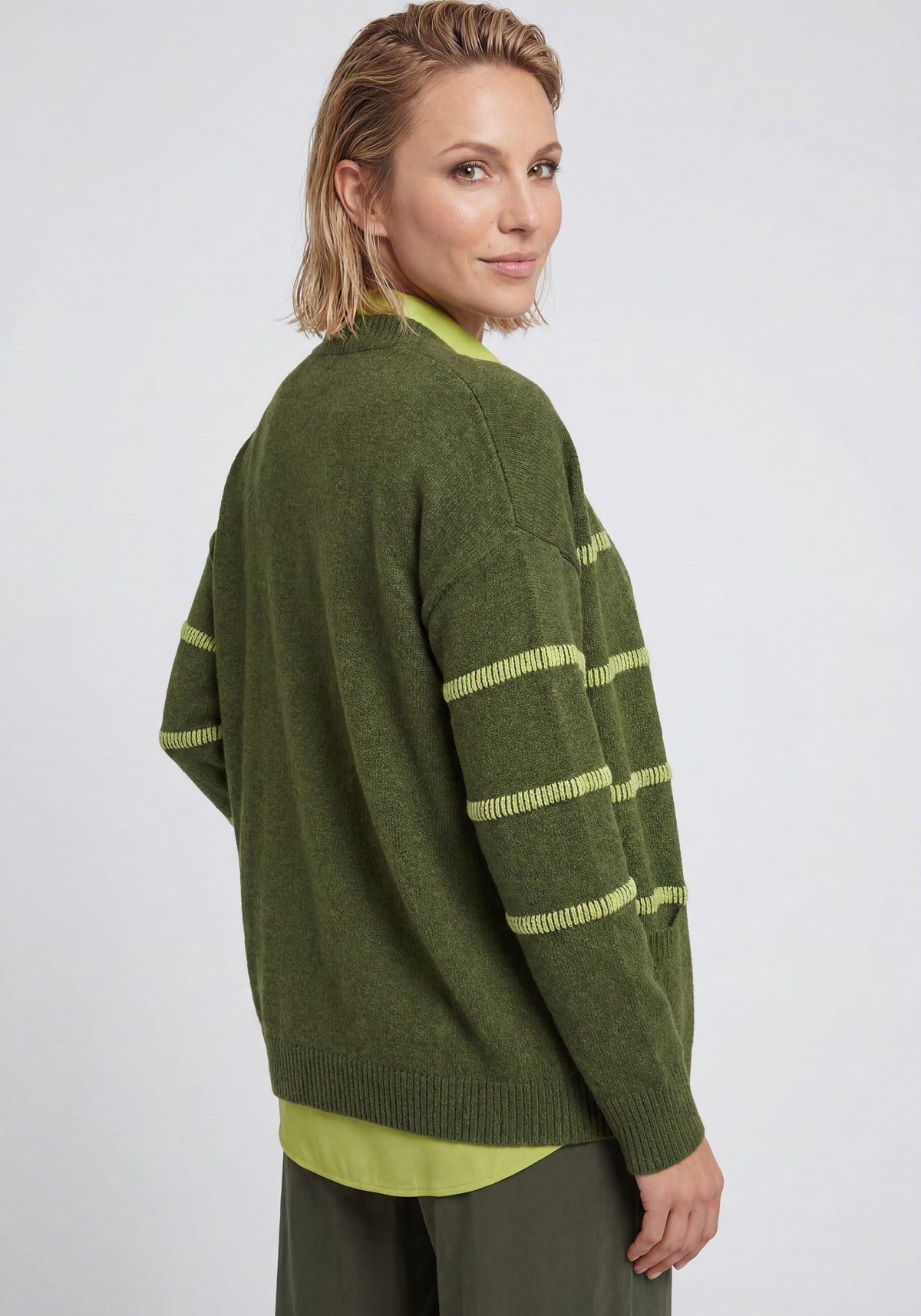 Embroidered Stripe Open Front Cardigan