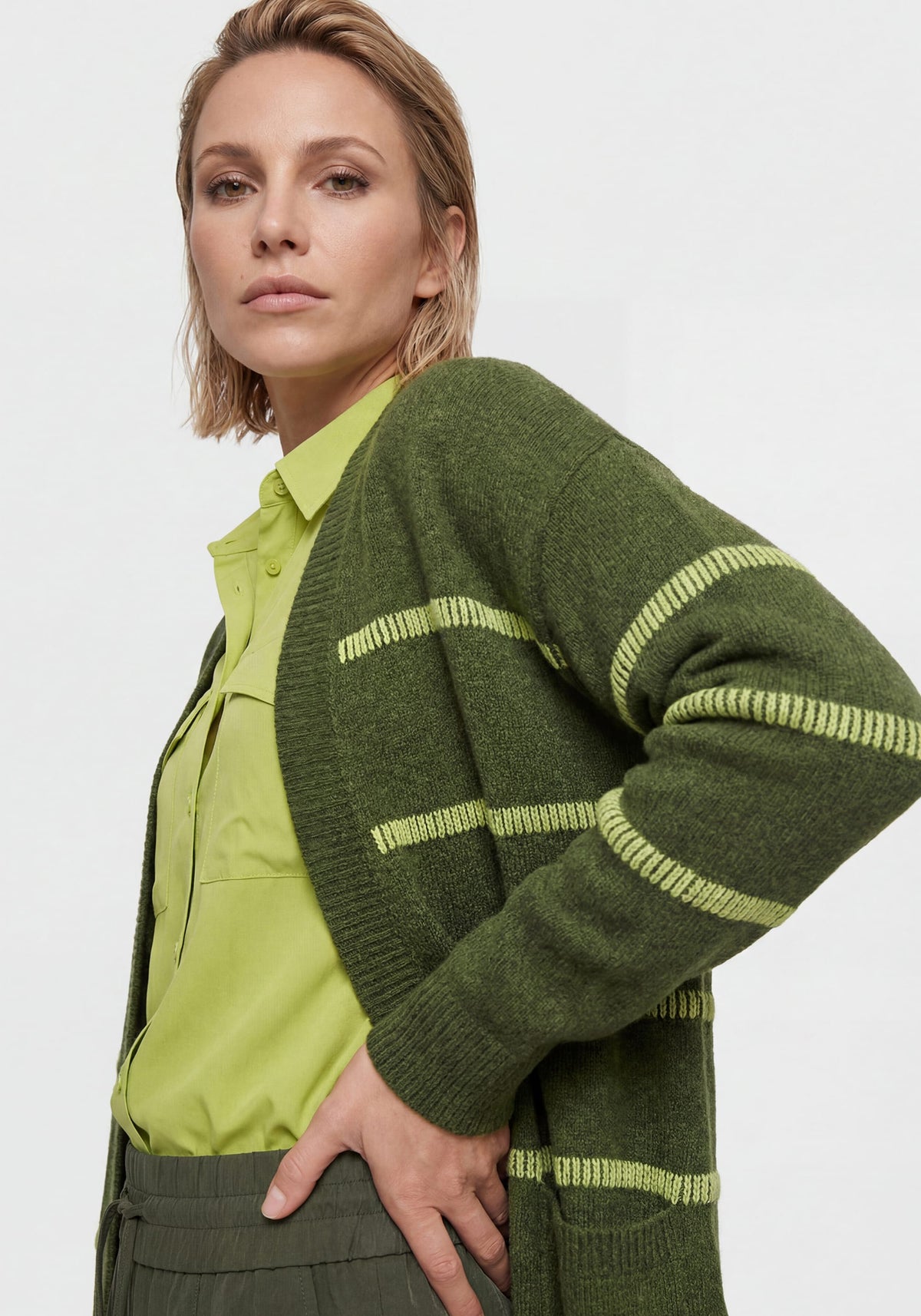 Embroidered Stripe Open Front Cardigan