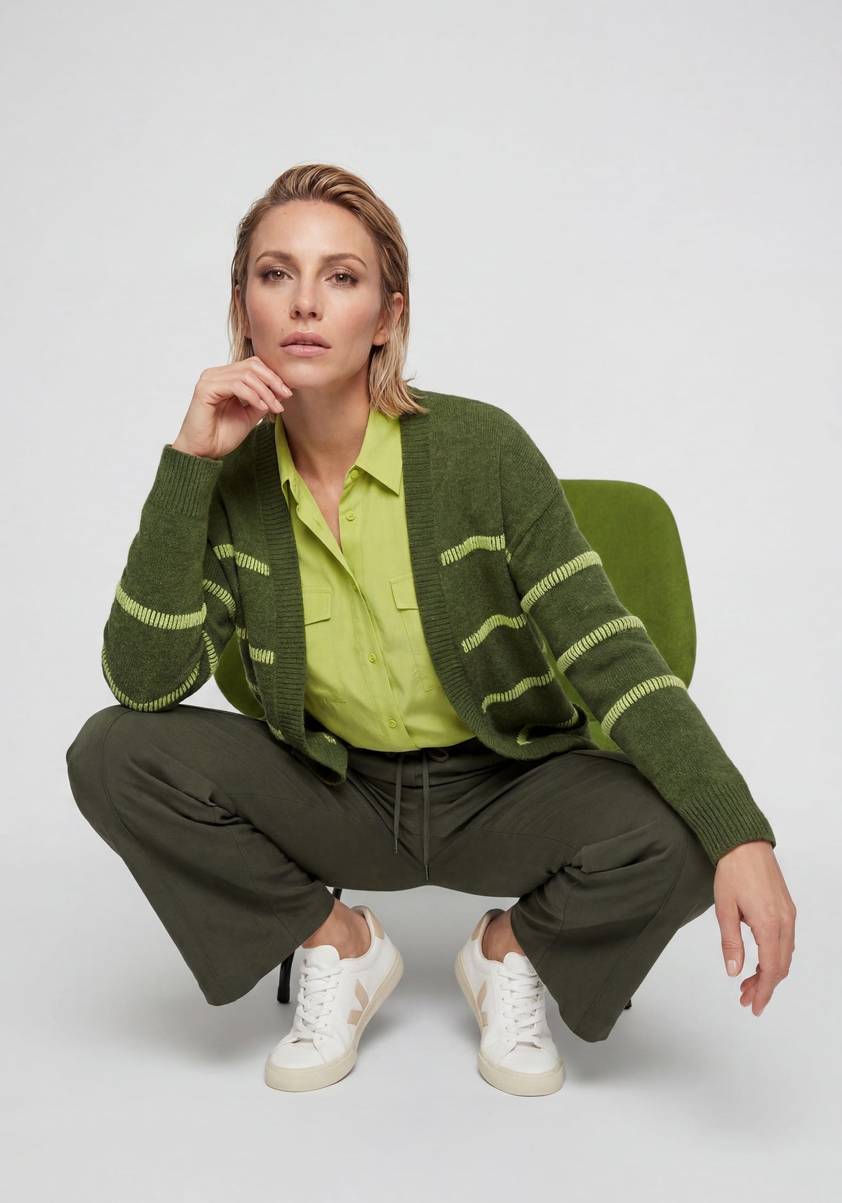 Embroidered Stripe Open Front Cardigan