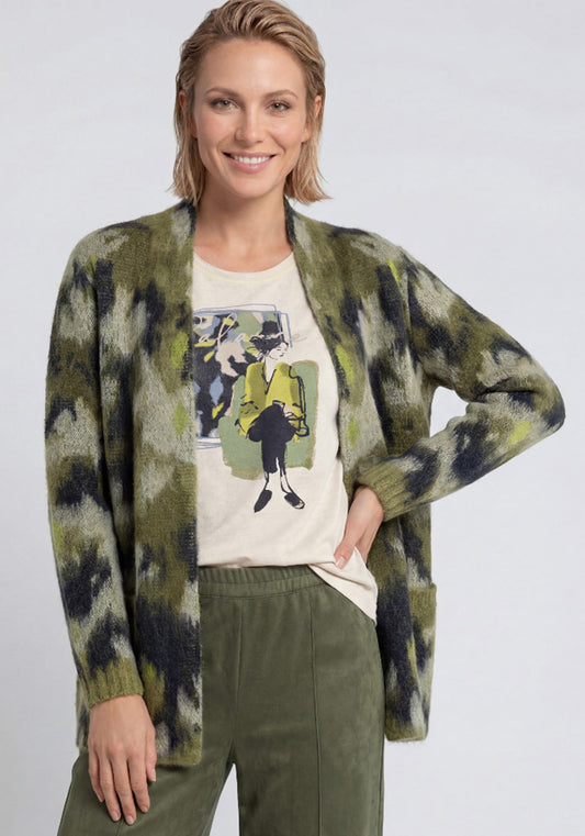 Cardigan en maille douce motif camouflage