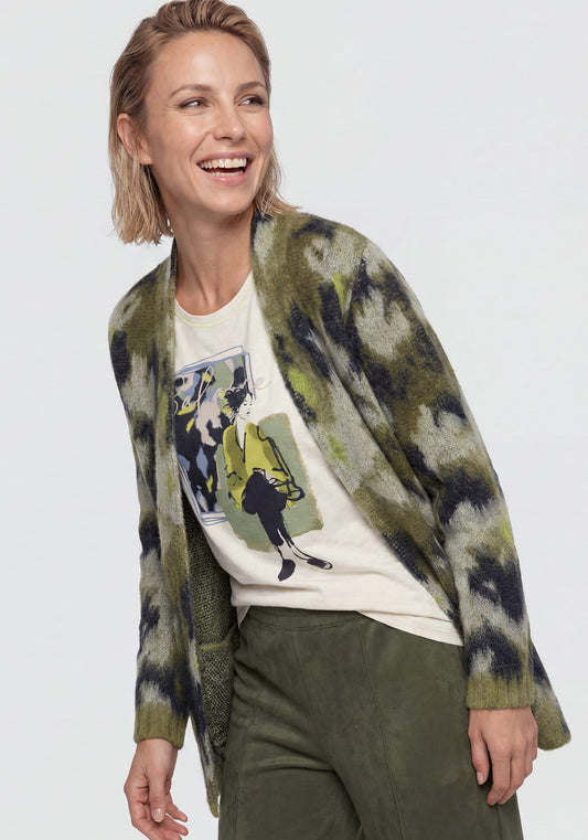 Cardigan en maille douce motif camouflage