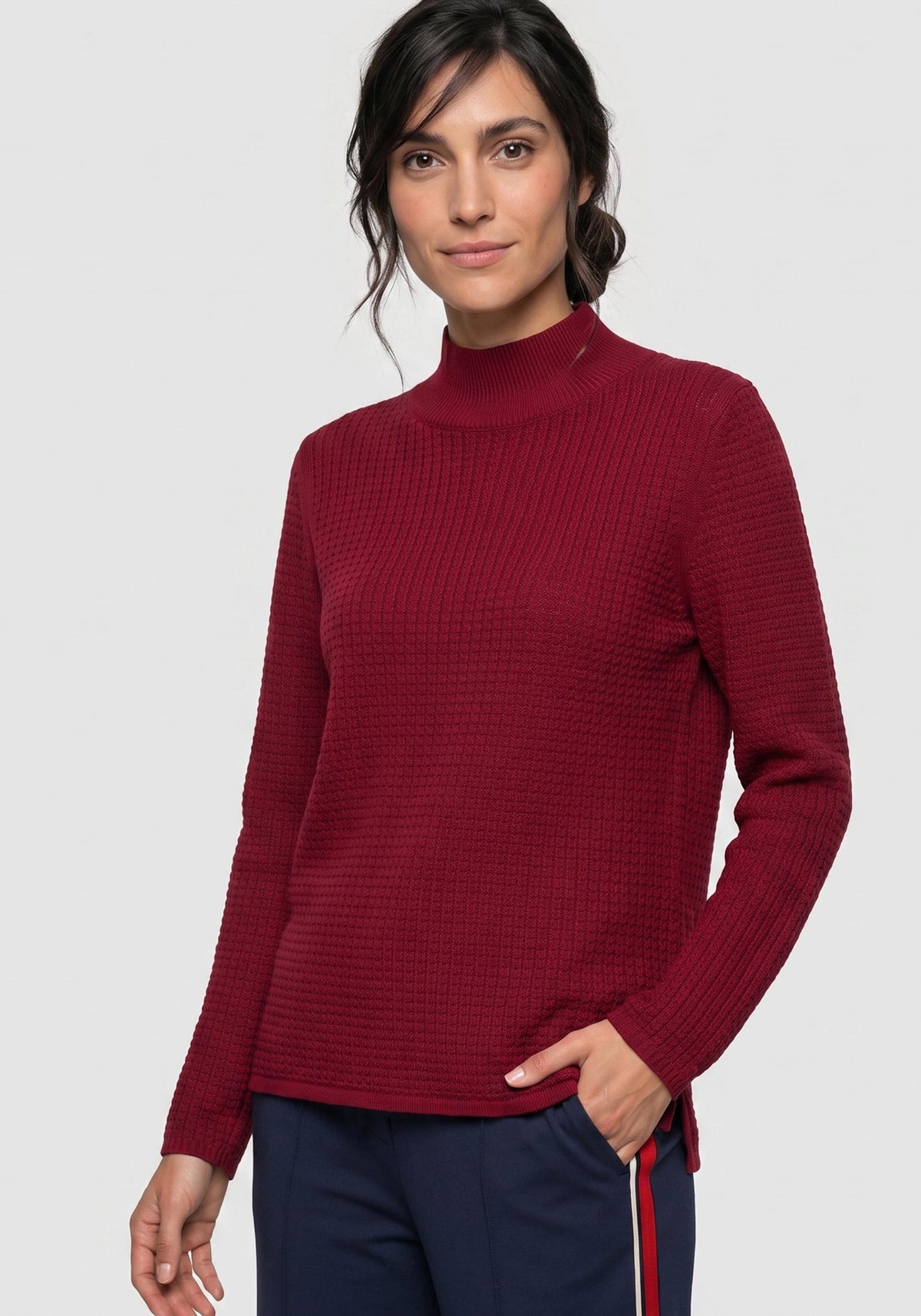 Stitch Interest Mock Neck Sweater