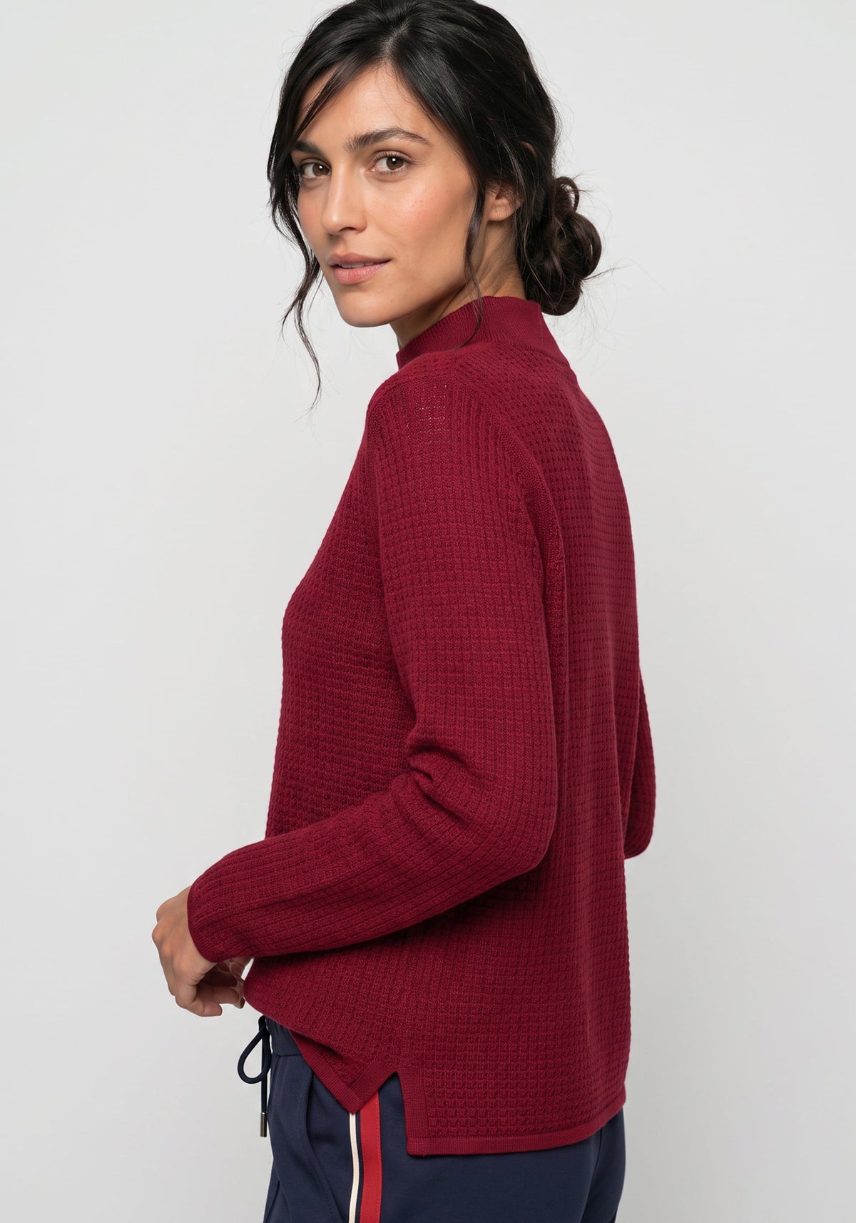 Stitch Interest Mock Neck Sweater