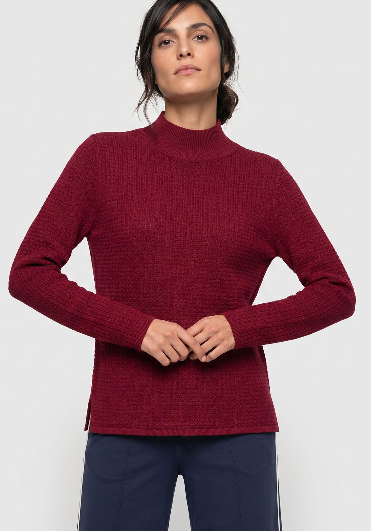 Stitch Interest Mock Neck Sweater