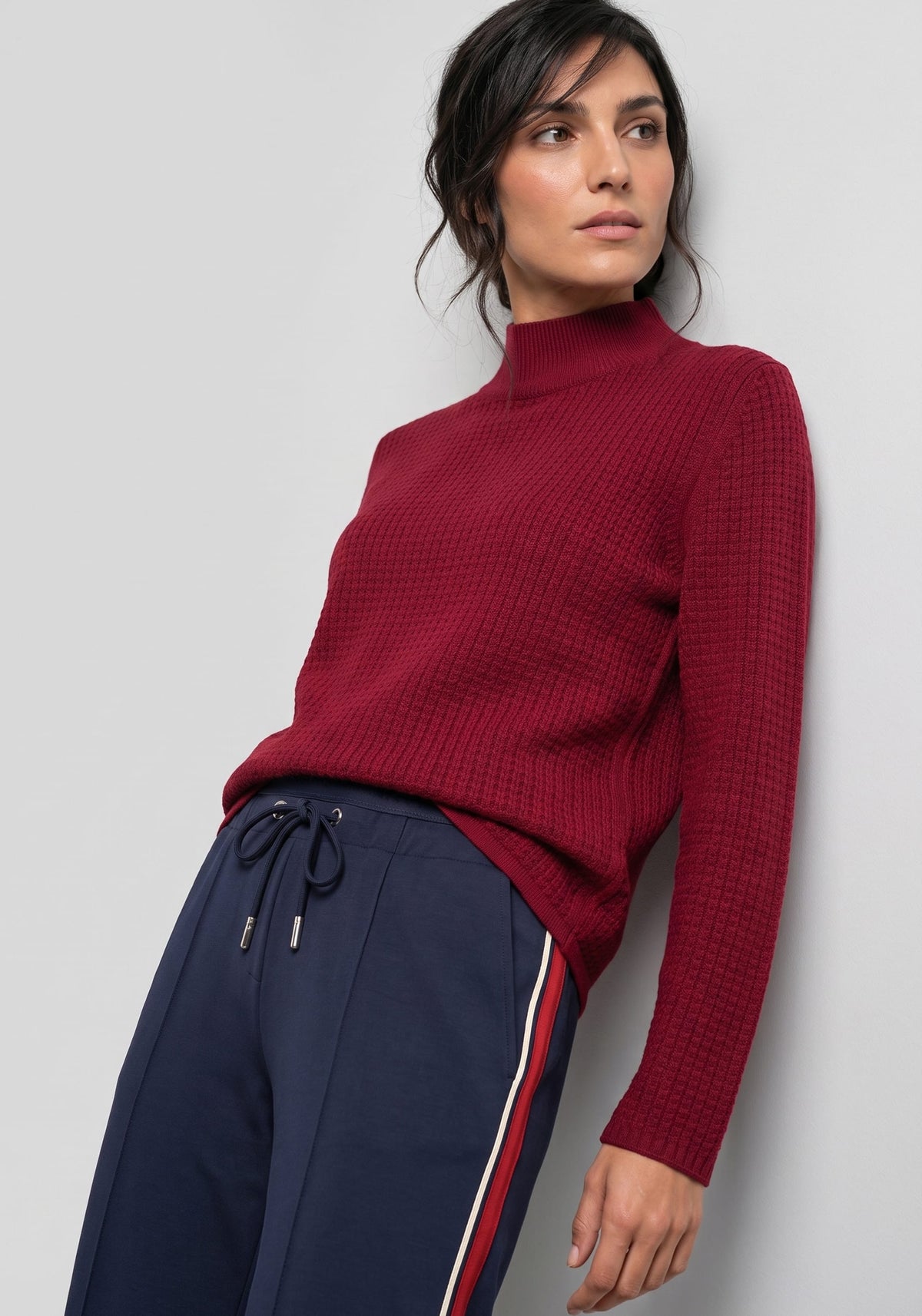 Stitch Interest Mock Neck Sweater