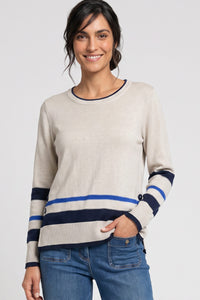 Border Stripe Sweater with Side Button Detail