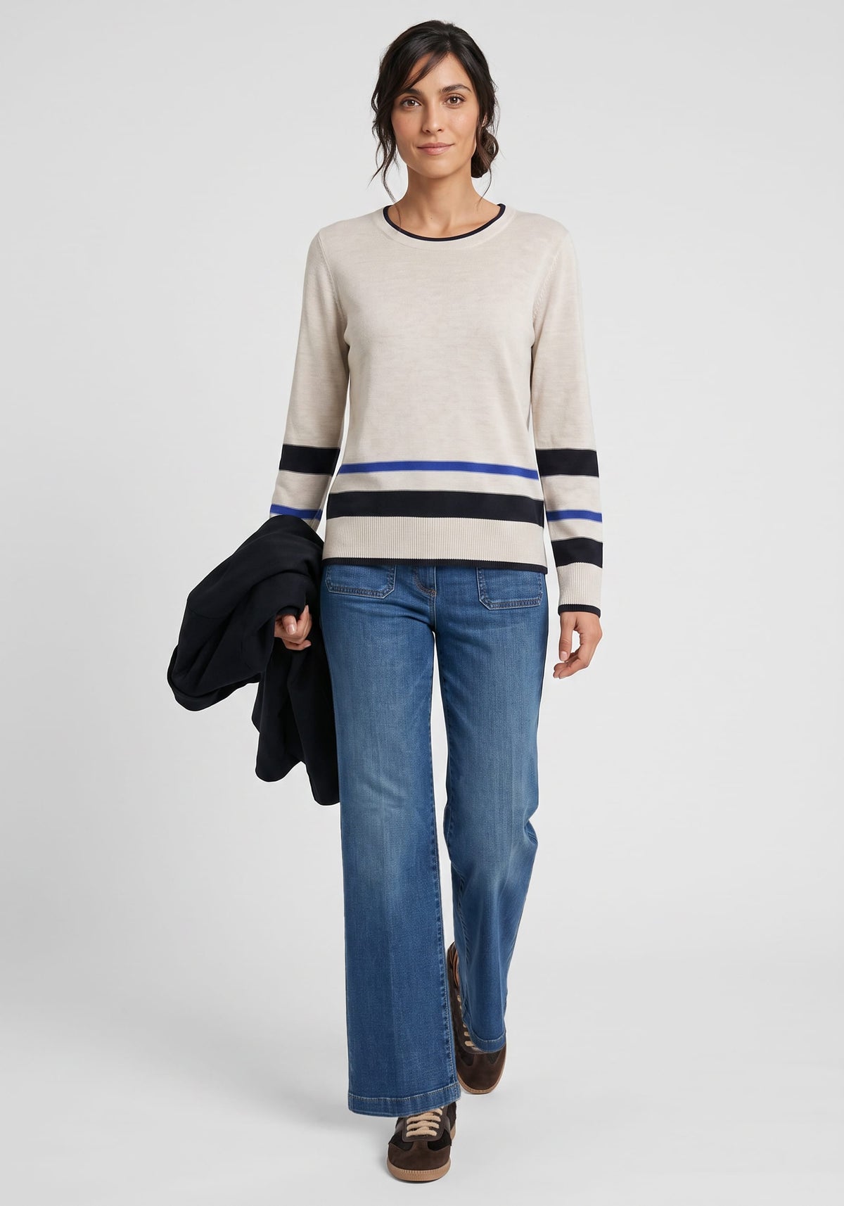Border Stripe Sweater with Side Button Detail