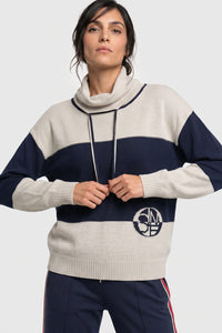 Stripe Cowl Neck  Sweater