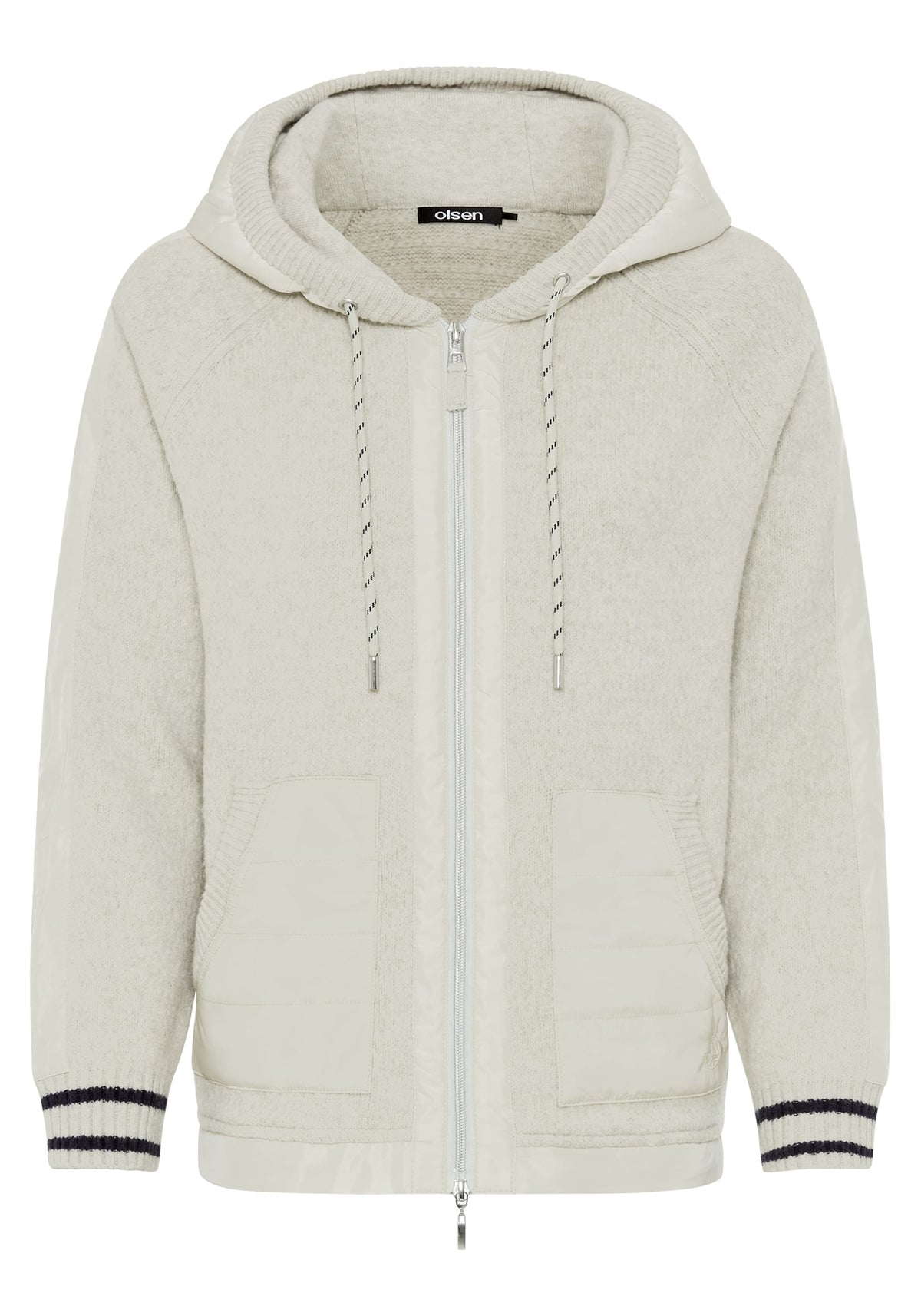 Mixed Media Zip Front Hooded Jacket
