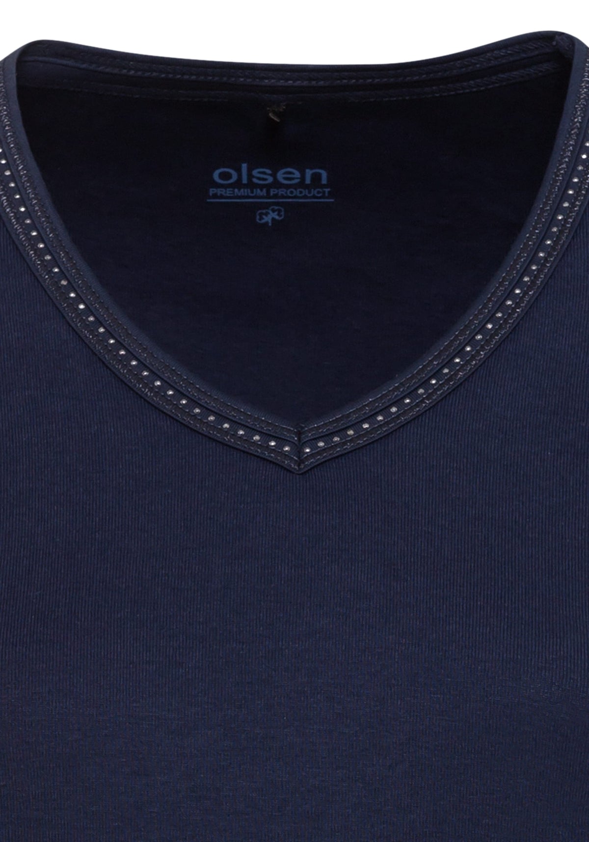 100% Organic Cotton 3/4 Sleeve Embellished V-Neck T-Shirt