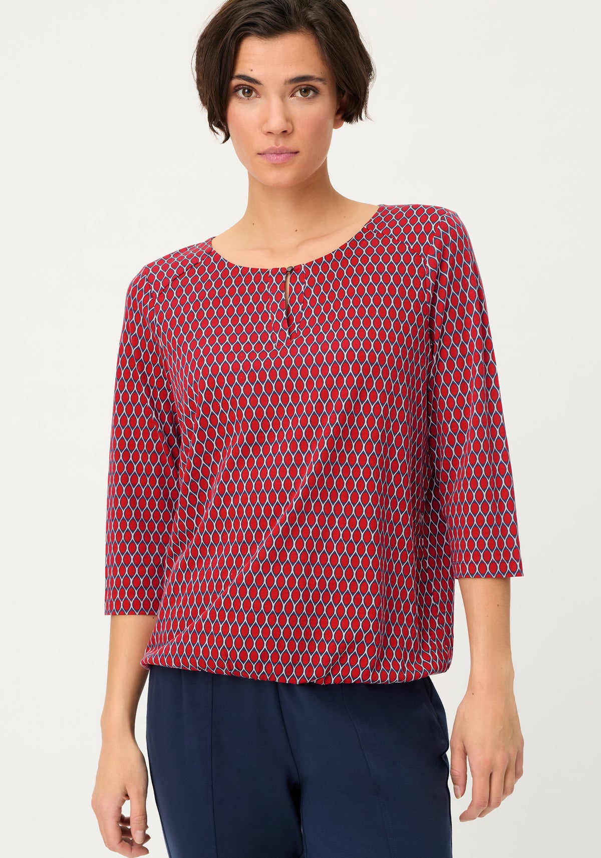 Geo Print Split Neck T-Shirt