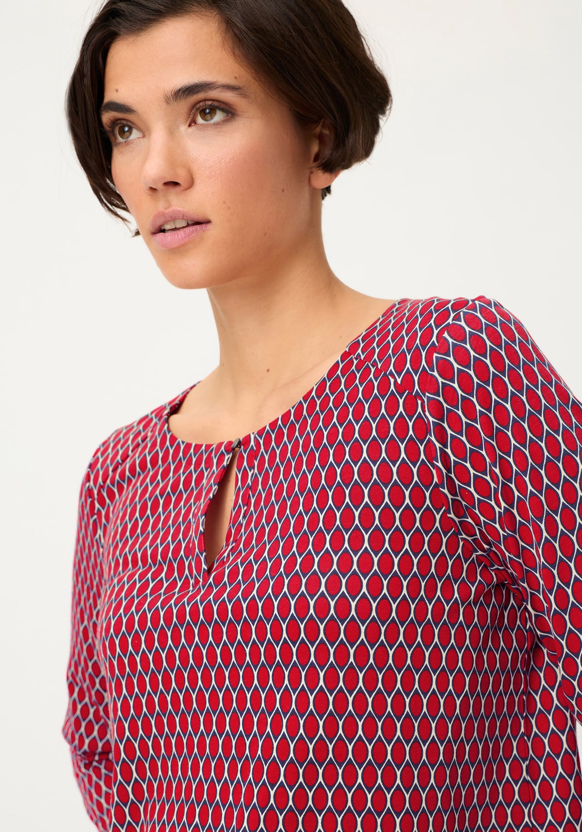 Geo Print Split Neck T-Shirt