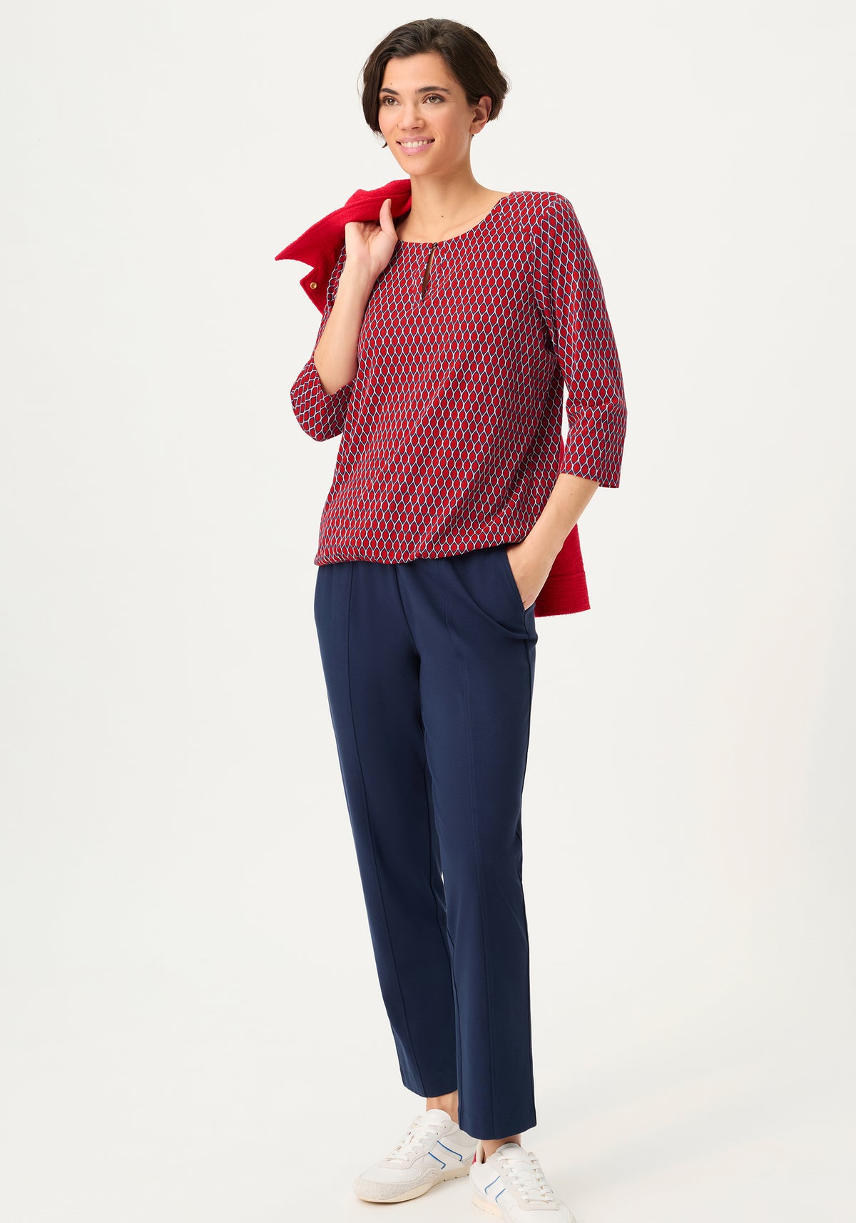 Geo Print Split Neck T-Shirt