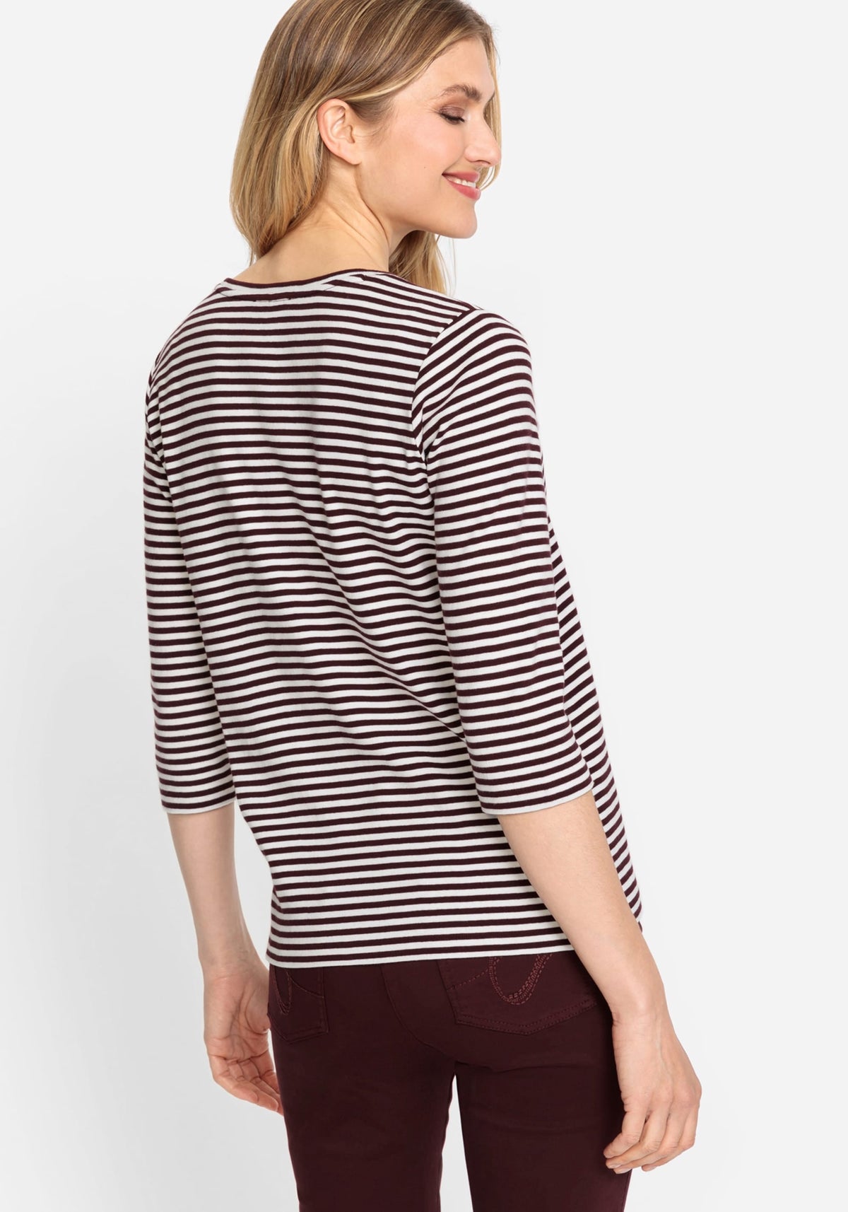 100% Cotton 3/4 Sleeve Striped T-Shirt