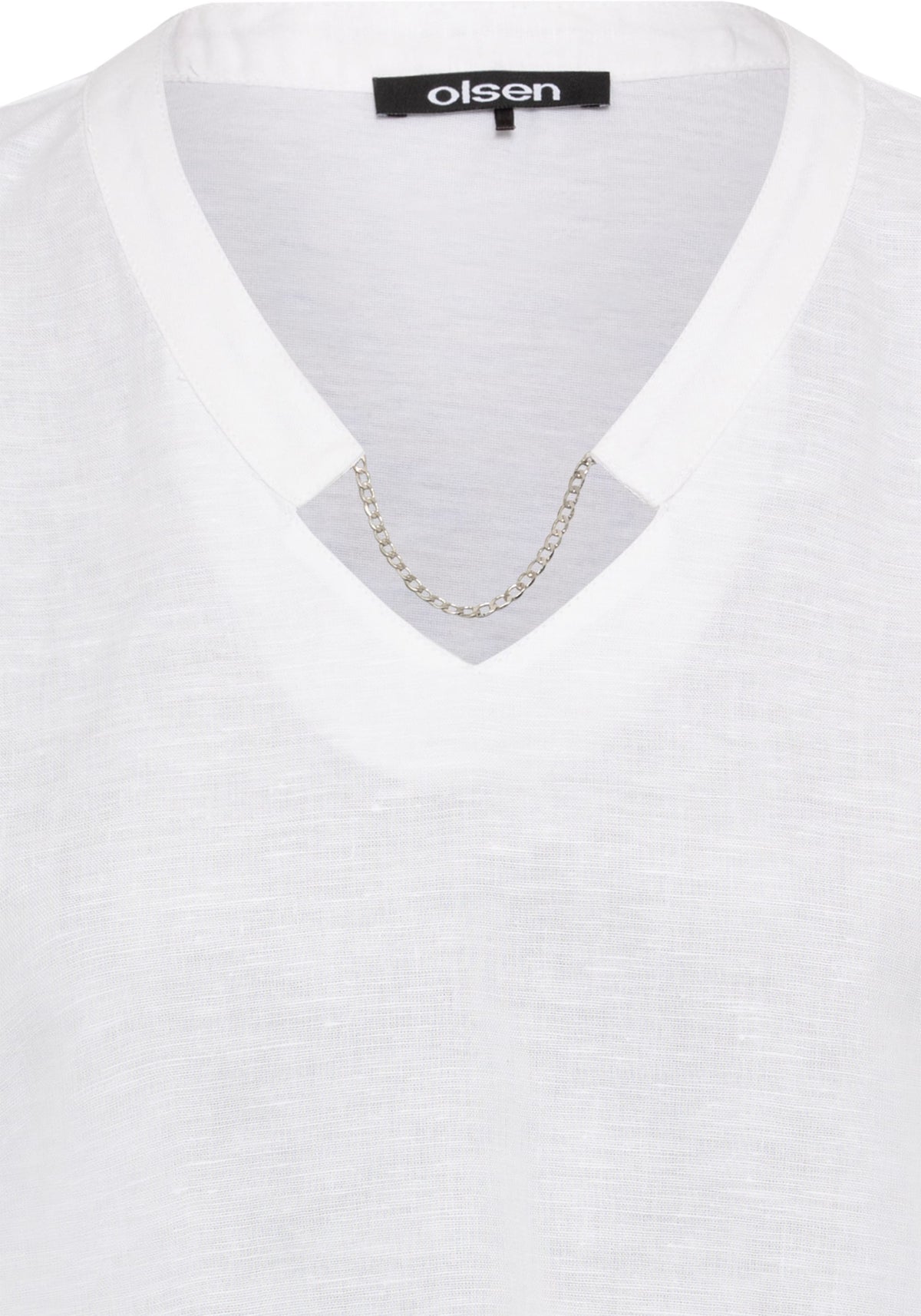 Cotton Linen Short Sleeve Neck Chain Detail Tunic Top