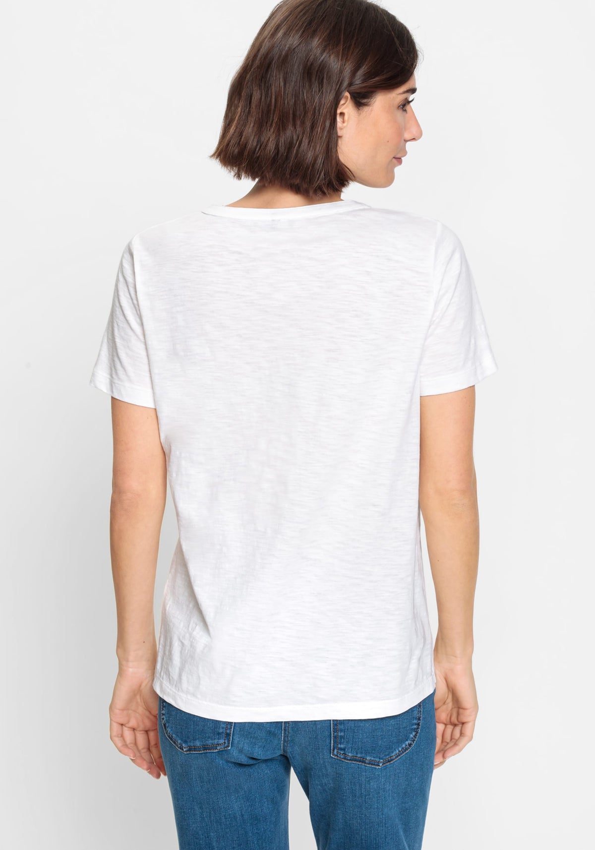 100% coton T-Shirt à manches courtes et col fendu avec bordures brodées
