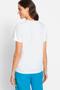 Cotton Blend Short Sleeve Boat Neck Multi Print T-Shirt containing TENCEL™ Modal