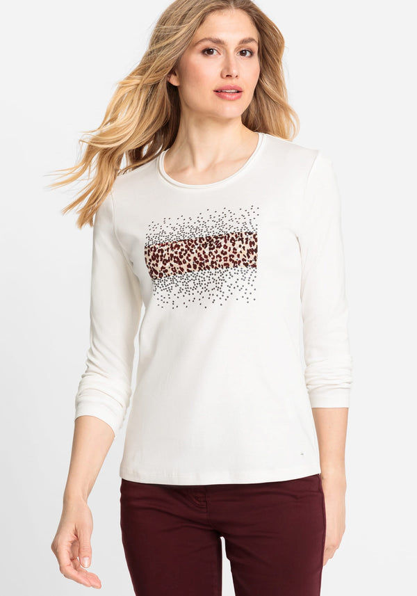 100% Cotton Long Sleeve Placement Print T-Shirt - Olsen Fashion Canada