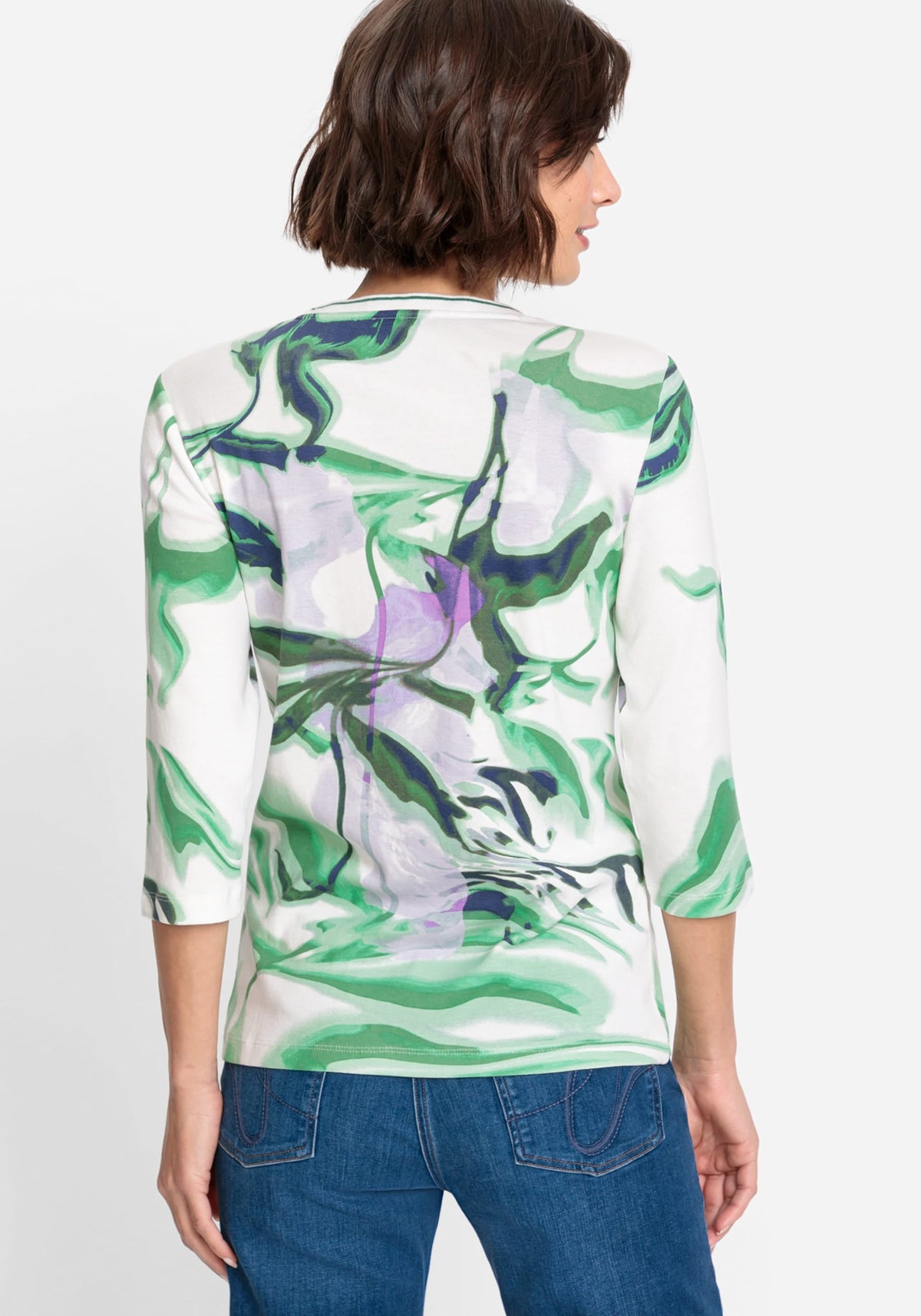 100% Cotton 3/4 Sleeve Watercolour Abstract Floral T-Shirt
