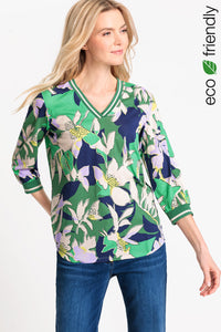 3/4 Sleeve Floral V-Neck T-Shirt containing TENCEL™ Modal